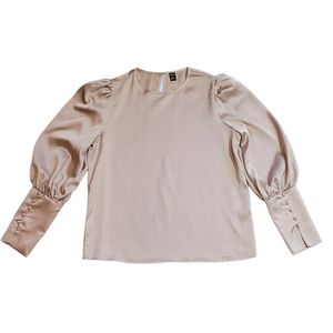 Shein Buttoned Cuff Lantern Sleeve Satin Top